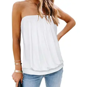 Women's Tube Tops Summer Casual Bandeau Tank Casual Strapless Blouse Off The  Tunic Shirts