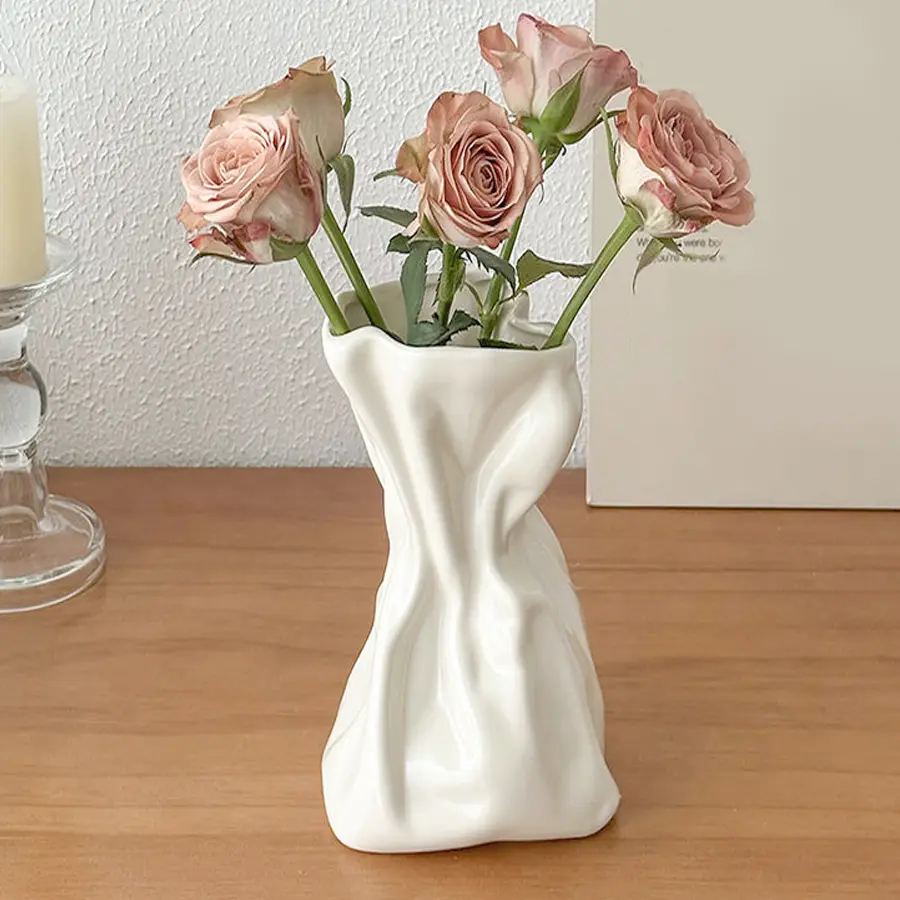 Modern Irregular Geometric Decorative Vase, Bohemian Style Art Decor, Elegant Fresh Cut Flower Container Ideal for Arrangements for Home and Office, Table Decor, Rectangular Design