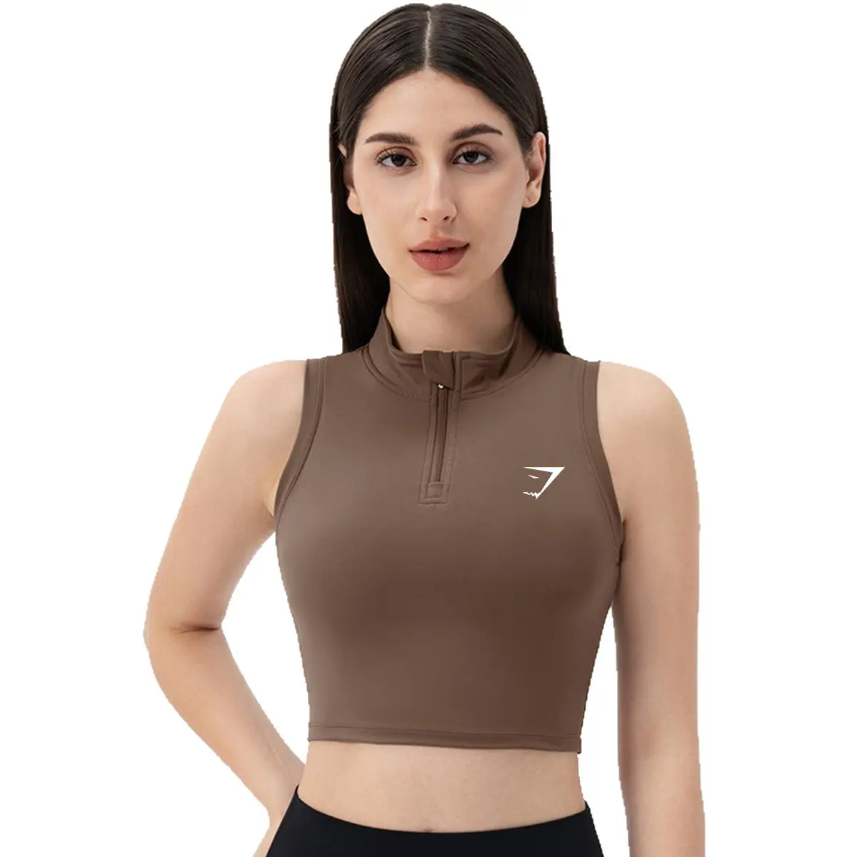 [With Logo]  Gymshark  Women Zip Front Cropped Sports Tank Top, Quick Dry Fitted Fitness Vest, Shockproof Running Yoga Sleeveless Top