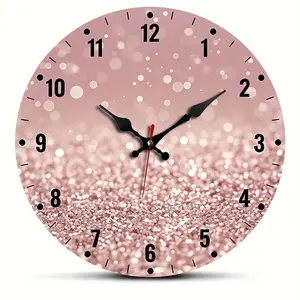 1pc Round Wall Clock, Rose Golden Glitter Creative Timepiece, Silent Quartz Round Wooden Clock, Suitable for Bedroom Living Room Office Kitchen Bathroom, Battery Powered (Battery Not Included)