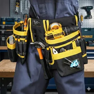 Adjustable Magnetic tool Belt with 26 Pockets - Heavy-Duty, Slip-Resistant, Portable Waist Pack for Electricians, Carpenters, and Outdoor Repairs - Durable Tool Organizer for Construction Use