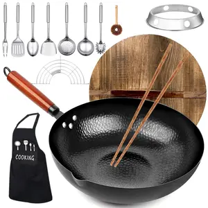 kaqinu Carbon Steel Wok Pan_ 14 Piece Woks &