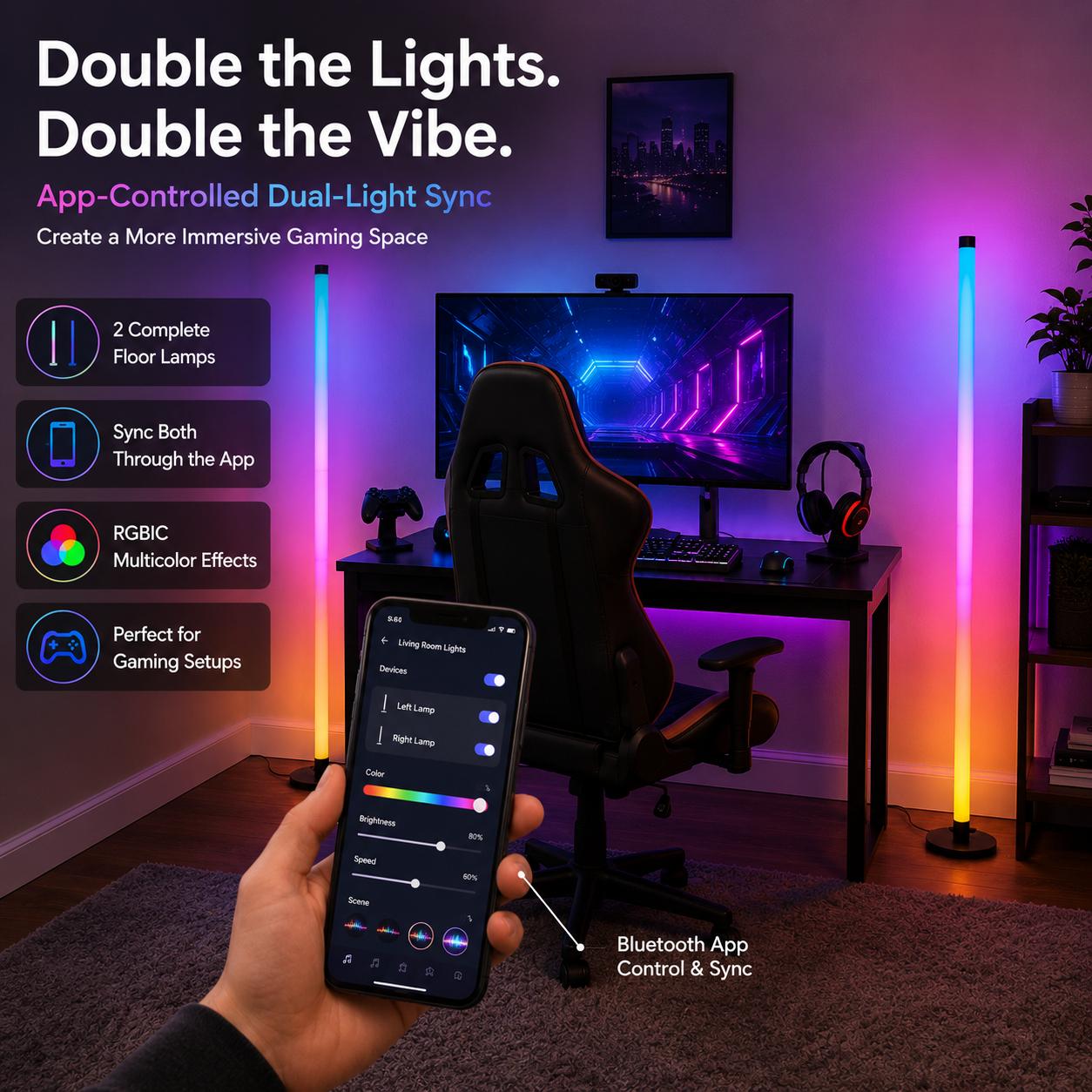 48in RGBIC Corner Floor Lamp, App & Remote Control, Music Sync LED Ambient Light(1PCS/2PCS) 48in RGBIC Corner Floor Lamp, App & Remote Control, Music Sync LED Ambient Light(1PCS/2PCS)
