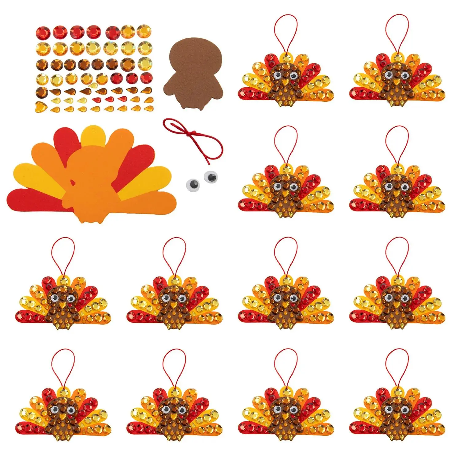 Oriental Trading Disco Turkey Mosaic Rhinestone Foam Ornament Craft Kit – 5" x 3", Makes 12