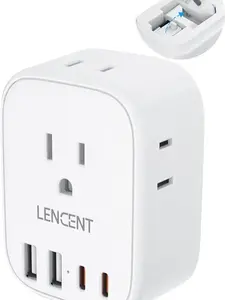 Travel Plug Adapter, LENCENT International Type-C Foldable Power Plug with 4 Outlets, USB C Charger Adaptor, US to Most of Europe EU Iceland Spain Italy France Germany, Cruise Ship Approved