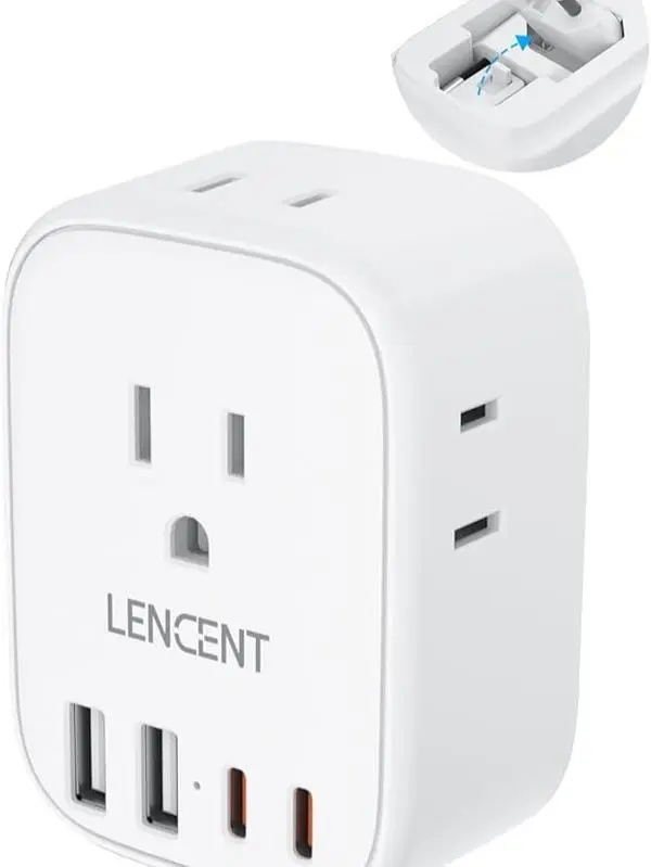 Travel Plug Adapter, LENCENT International Type-C Foldable Power Plug with 4 Outlets, USB C Charger Adaptor, US to Most of Europe EU Iceland Spain Italy France Germany, Cruise Ship Approved