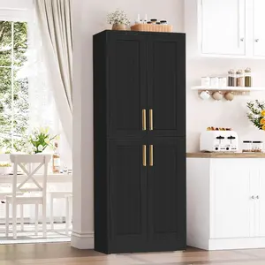 67" Tall Kitchen Pantry Storage Cabinet, Coffee Bar Cabinet With Microwave Stand, Kitchen Food Pantry Cabinet With 2 Adjustable Shelves And 4 Open Storage Cabinet, For Kitchen, Restaurant, Living Room