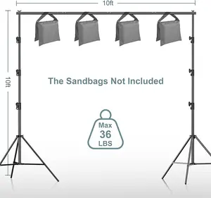 10 x 10Ft • Heavy Duty Adjustable Backdrop Stand • Background Support System for Photography • with Carry Bag • Two Pieces Spring Clamps Accessories Camera Portable Smartphone