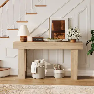 Front Entrance Table, 63''Long Wood Console Table, Rectangular Farmhouse Console Table, Water & Scratch Resistant, for Living Room  Behind Sofa Hallway Foyer