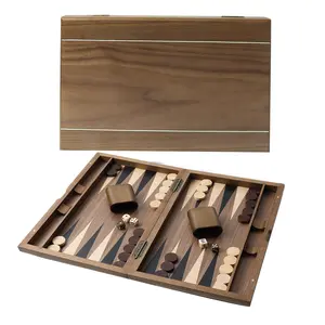 17" Double Stripe Style Wooden Inlay Backgammon Board Game Set