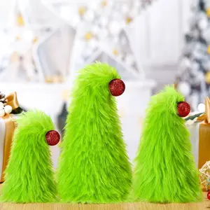 Civaner 3 Pcs Lime Green Furry Christmas Decorations Mini Fuzzy Elf Xmas Tree Tabletop Decor Soft Faux Fur Table Centerpieces Gifts for Holiday Ornaments Party Supplies(Cute Style)