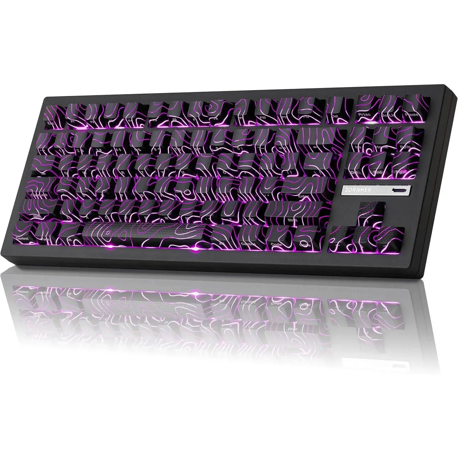 ZORNHER ZH870 80% Wireless Mechanical Keyboard - Gasket Mounted, Hot Swappable 3-Pin Creamy Sound Linear Switches, RGB Backlit, Custom Lighted Topographic Keycaps, for PC Gamers & Work, Computer Gaming Accessory, Gasket Mounted Keyboard, Keyboard Is Zornh