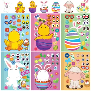 36PCS Easter-Themed Make A Face Waterproof Stickers Easter Game for Kids Easter Party Decoration Goodie Bag Fillers Gift Exchange