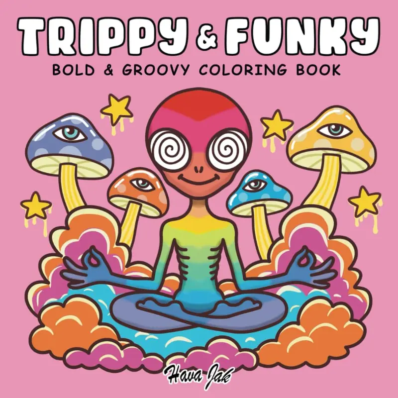 Adult Coloring Books - Creative English Paperback Stress Relief Activity Books with High-Quality Hand-Drawn Relaxing Designs: Trippy Illusions, Glowing Mushrooms, Aliens, Space & Nature Art, Single-Sided Pages Prevent Bleed, 8.5x8.5 in