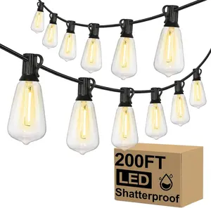 Outdoor String Lights, 25-200FT Patio Lights with 10-100 ST38 LED Edison Bulbs, Waterproof Connectable String Lights for Outside, Dimmable Hanging Light for Backyard Porch Decor, Black