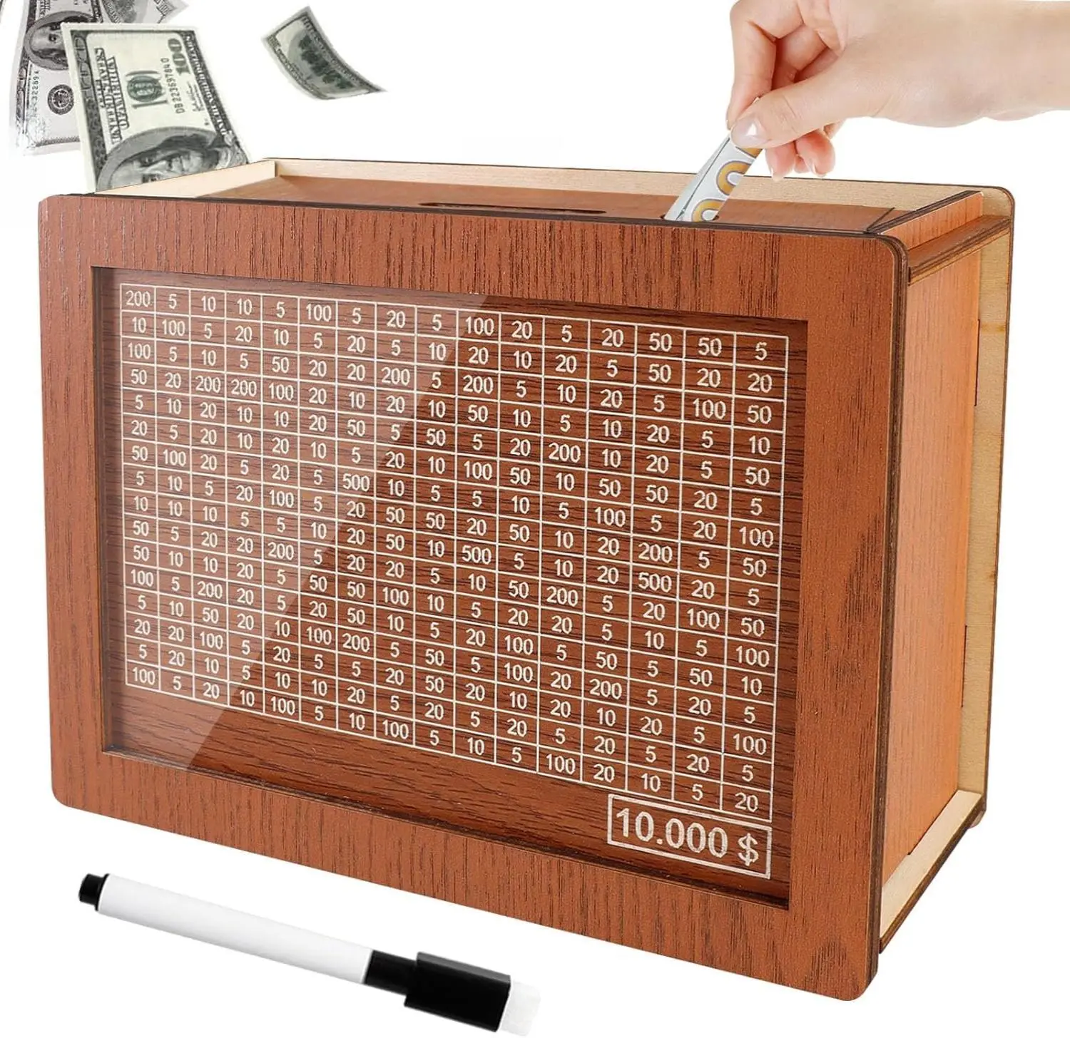 Durable Wooden Money Box with Counter for $10000 Savings Track Your Progress and Achieve Financial Goals Perfect for Kids and Adults