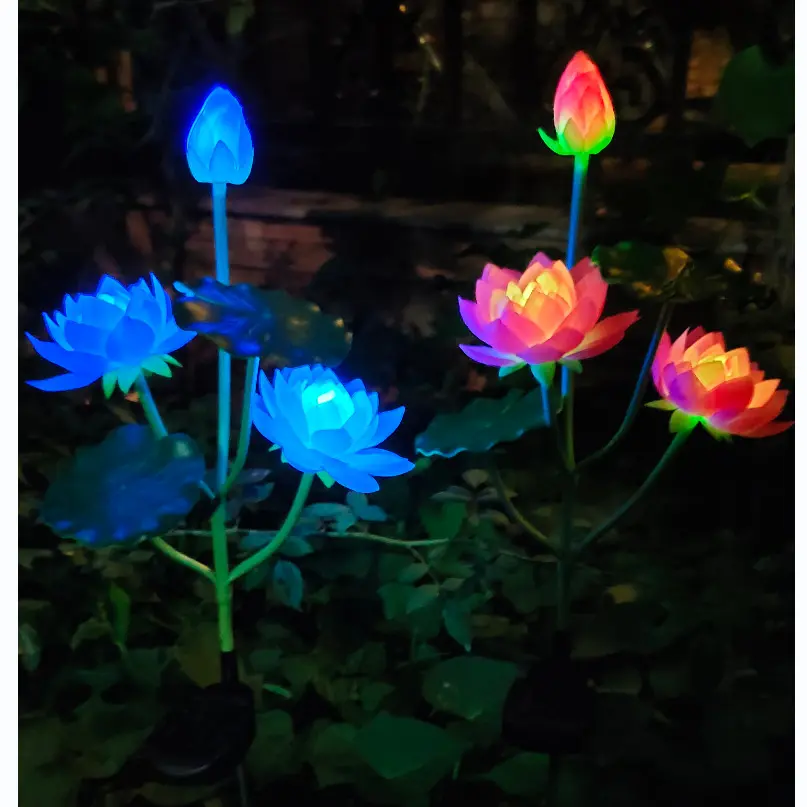 Solar Color Changing Lotus Flower Light LED Ground Lotus Flower Light Decorative Lawn Light 3LED Artificial Flower Light stylish lighting lamp