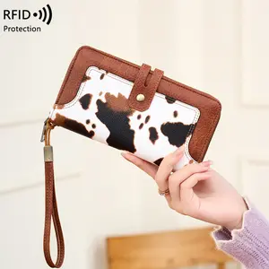 Women's long wallet, stylish clutch, elegant solid color RFID blocking leather wallet, long wallet with wristlet, zipper pocket and card slots, slim fold wallet, suitable for everyday use, large capacity wallet,  student wallet, Wallet for Birthday Gift,