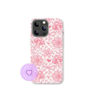 Pink Mushroom & Flower Design Clear Phone Case Insert for iPhone Models - Premium Photo Paper Material, Case Insert Only