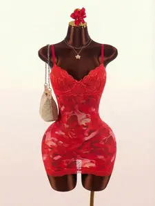 AURELIX Detail Tropical Floral Mesh Bodycon Mini Dress