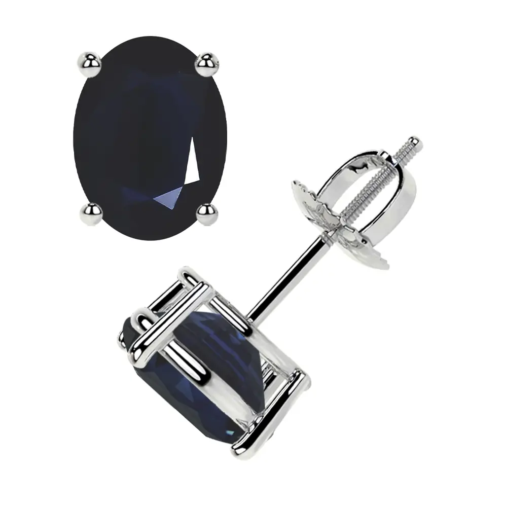 Classic Four Prong Oval Cut Blue Sapphire Stud Earrings (4.50cttw)- EBS002-9X7-A