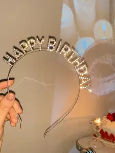 1pc High-Grade Party Photo Prop Happy Birthday Headband With Rhinestones To Create A Festive Atmosphere Accessories