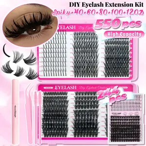 800/244/550PCS Eyelash Grafting Set, Eyelash Extension Kit Includes Eyelash Glue, Tweezers, Eyelash Brush, All-In-One Easy to Apply Beginner-Friendly Gift Set for Girls Makeup Lovers Daily Party Cosplay