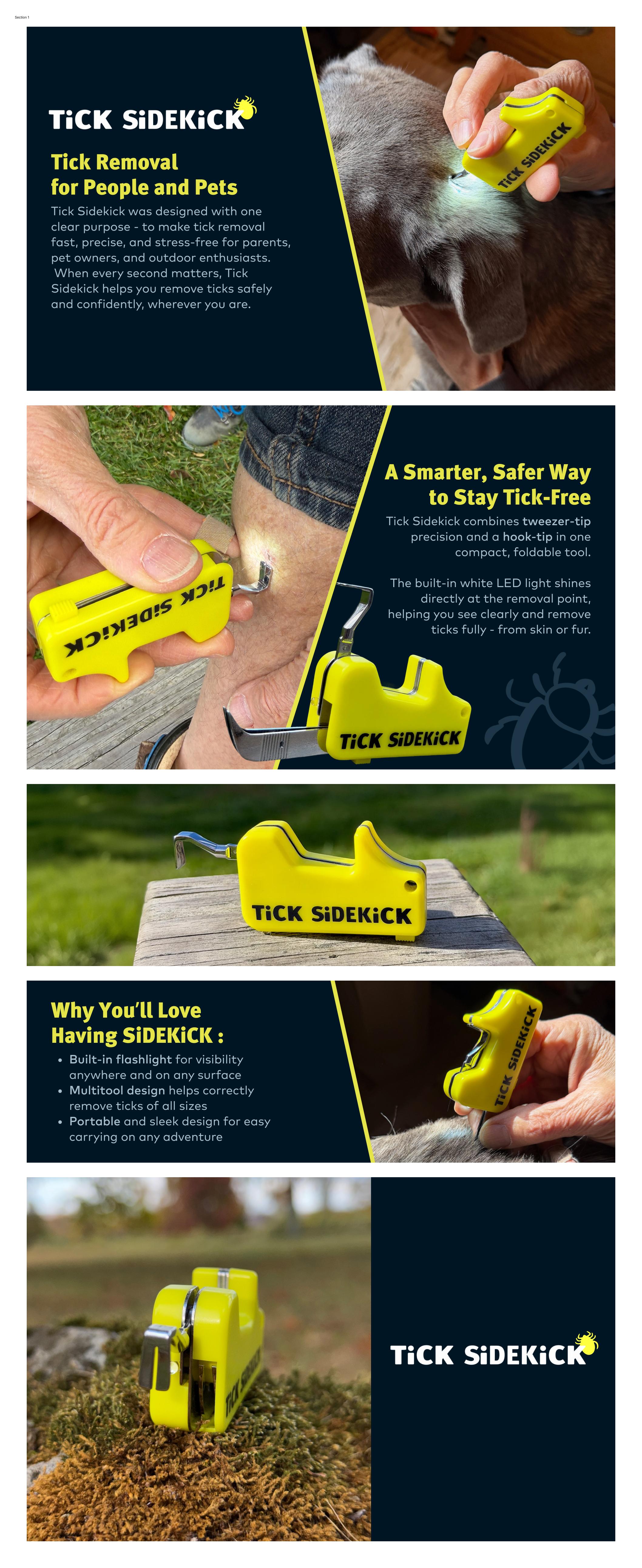 TiCK SiDEKiCK - Compact Lightweight Tick Remover with Built-in Flashlight & Multi-Tool Design for Humans & Pets