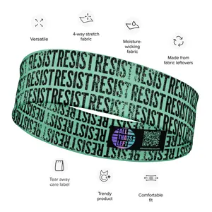 RESIST Stretch Flat Headbands Green/Black All Over Print | Anti-Trump Yoga Hairband | Feminist Liberal Sweatband | Protest Workout Accessory