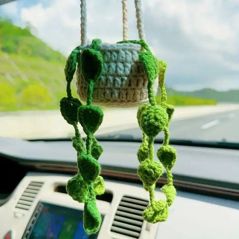 Hanging Plant Pot Car Decoration, Handmade Crochet Plant Decoration, Car Hanging Ornament, Car Decorative Accessories