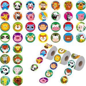 1800 Count Round Animal Stickers, 36 Designs Adorable Cartoon Teacher Reward Encouragement Stickers for , Party Decoration Sticker for School Classroom Home with Perforation Line