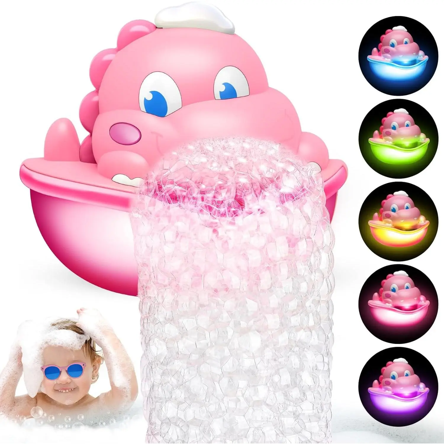 B001-X Bath Toys,Light-Up Bath Bubble Machine Automatic Bubble Maker Bathroom Toy for Kids Ages 1-3 4-8 Toddler Bathub Toy Dinosaur Toys for Kids 3-5
