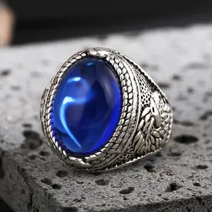 Vintage Oval Sapphire Ring, Fashionable, Simple, Elegant, Open Design, Personalized Inlay, Electroplated Men's Gemstone
