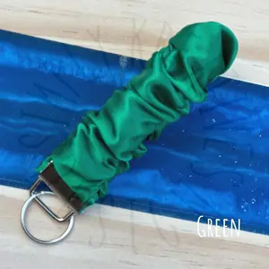 Satin Green Scrunchie Keychain Silver Hardware Finish