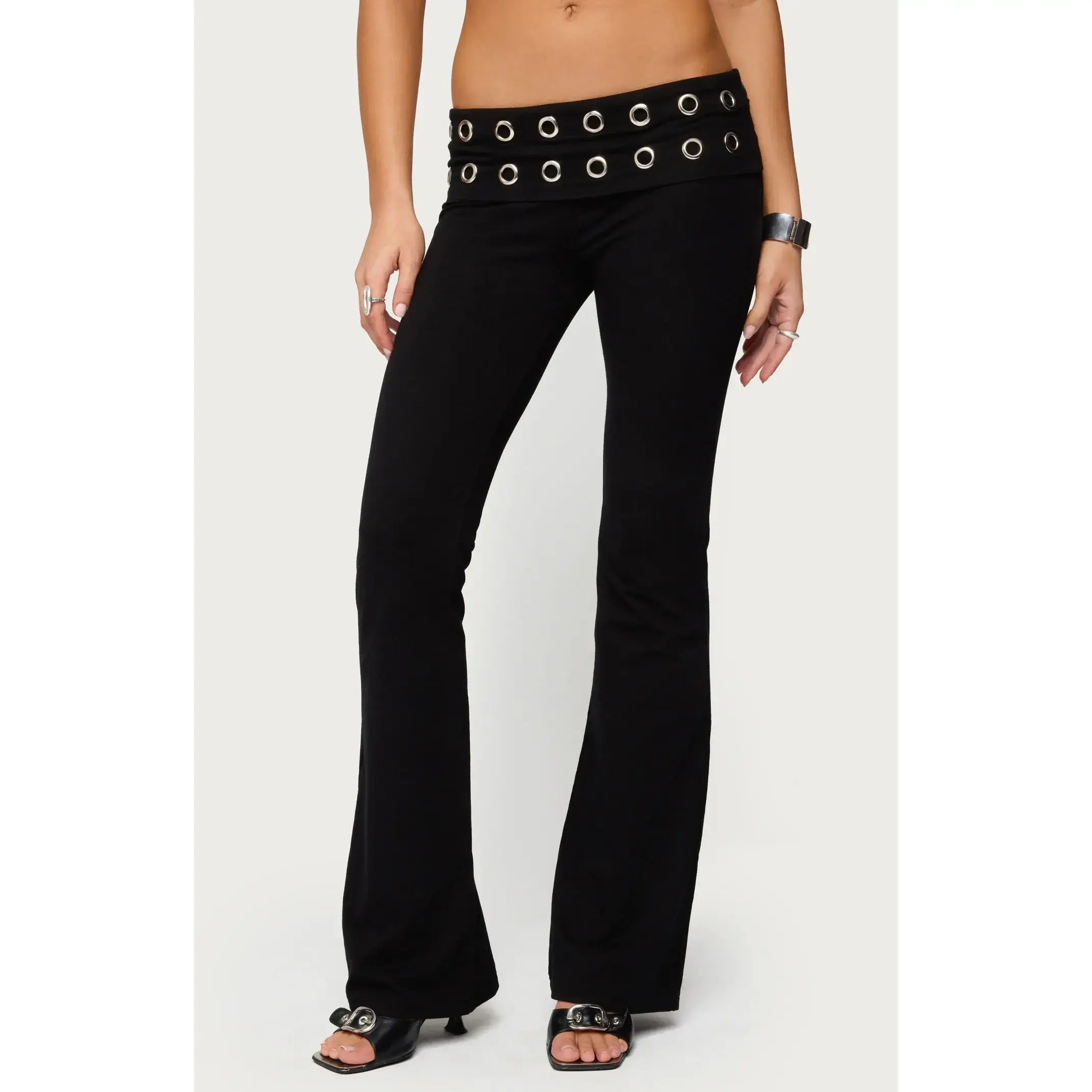 Edikted Women's Nairobi Grommet Foldover Flare Leggings