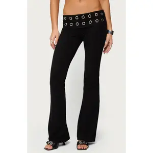 Edikted Women's Nairobi Grommet Foldover Flare Leggings