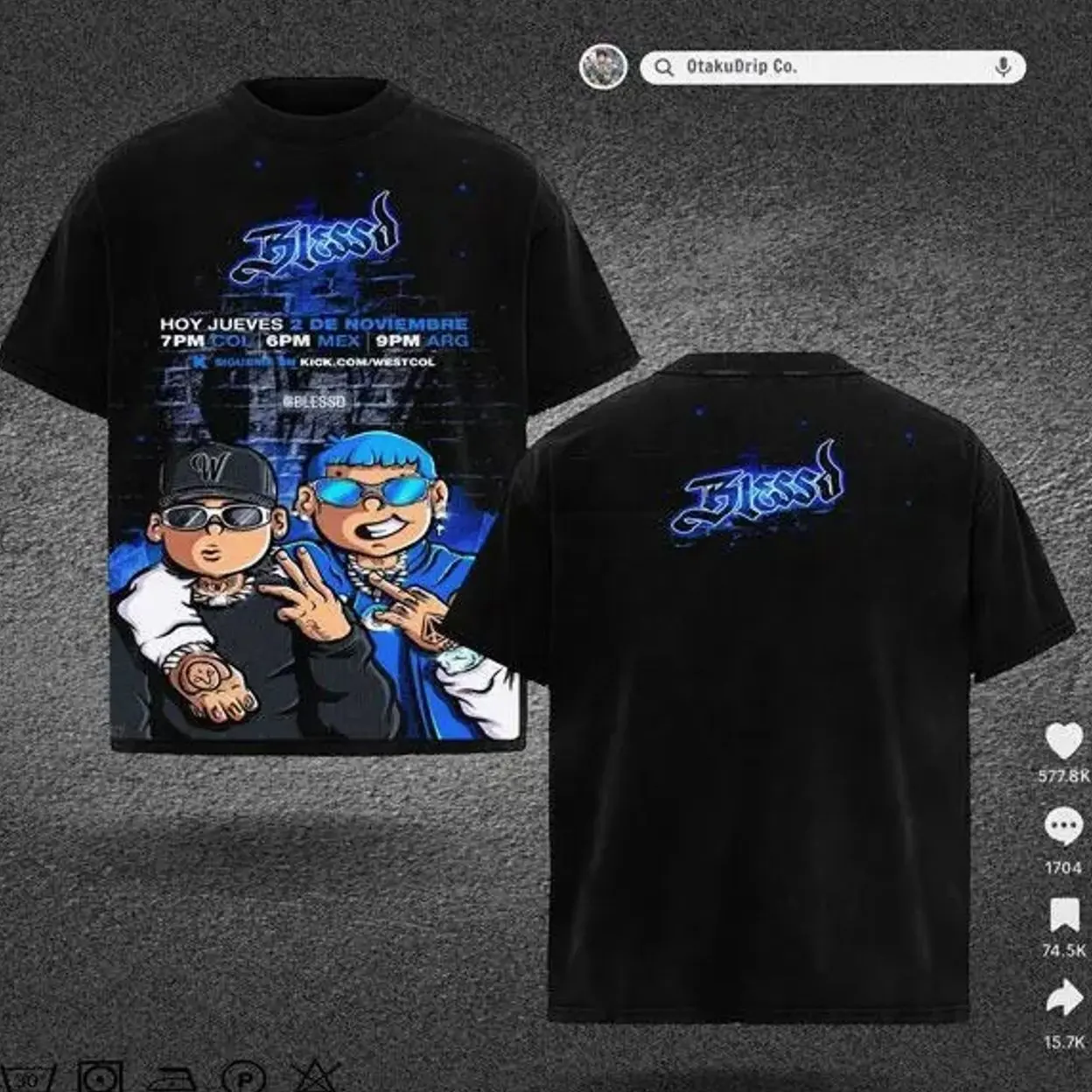 Blessd exclusive graphic t-shirt – oversized black streetwear tee with cartoon-style front illustration and bold logo back print – unisex fit for Latin music fans, urban fashion, and limited edition merch collectors 9G1