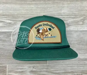 Retro Ducks Unlimited on Green Classic Rope Hat