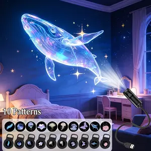10pc Creative LED Mini Projector Lamp, USB 360° Rotating LED Projection, 10 Patterns, Room, Bedside, Ceiling Decor, Atmosphere Light, Led Party Light, Rose, Whale, Butterfly, Cloud, Heart, Planet, Feather