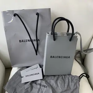 Pre-owned Balenciaga Mini Tote Bag | Gray Logo Print | Top Handle & Crossbody/YJ03316865