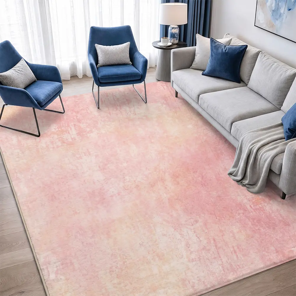 Soft Pink Abstract Velvet Area Rug, Watercolor Bedroom Carpet, Aesthetic Home Decor, Dorm Essentials