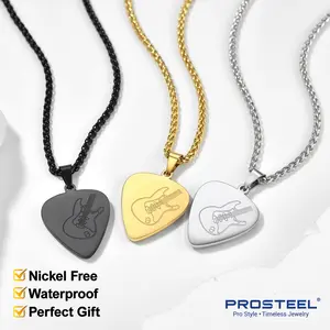 PROSTEEL Guitar Pick Necklace Stainless Steel Necklace Gift For Music Lover For Men Women with Gift Box