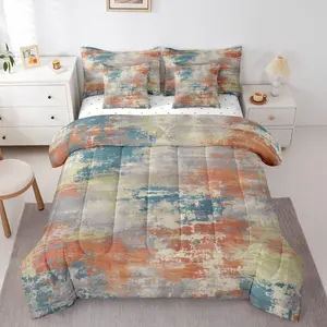 Orange and Blue Watercolor Comforter Set,7 Pcs,Modern Abstract Bed in A Bag for Kids Teens Adult,Ombre Gradient Tie Dye Fitted Sheet,Grunge Aesthetic Bed Sheets (Orange Blue,)