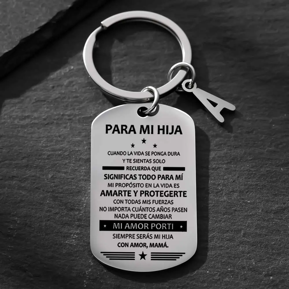 Spanish Engraved Motivational Initial Custom Luxury Fashion Heavy-Duty Metal Keychain, Birthday Gift for Kids-Men Fashion Accessory, Custom Keychains, Engraved Motivational Keychains