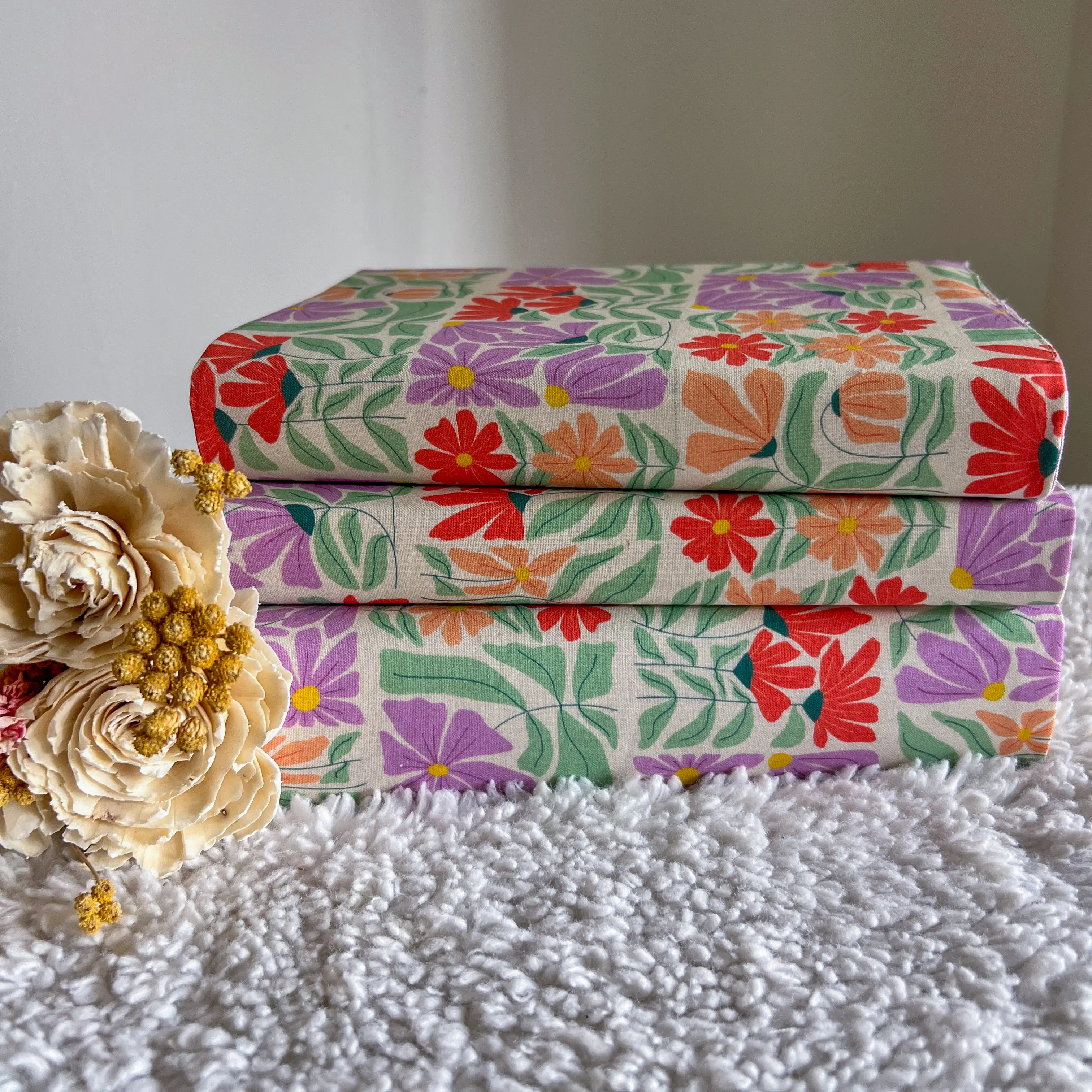 Handmade Fabric Book Cover - Garden Whimsy