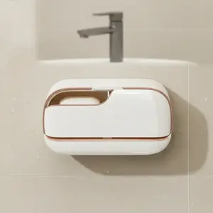 1pc Bathroom Soap Holder Dual Compartment No Drilling Wall Mounted Drainage Luxury High-End Storage Box Bath Accessories Soap Dish Holder