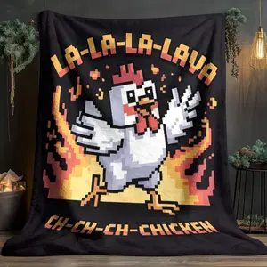 Pixel Turkey Flannel Blanket, Soft and Skin-Friendly, Warm and Breathable, Retro Pixel Print, Perfect for Gaming, Home, Office, Outdoor Use