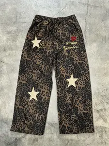 Unisex street style leopard print pants, Casual streetwear pants, with a relaxed fit, drawstring waistband, comfortable design, suitable for casual daily wear, hip-hop, campus, commuting