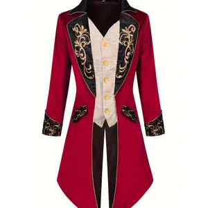 Victorian Gothic Costume Coat with Red and Gold Embellishments, Cosplay - Steampunk Event Formal Outfit, Halloween Costume, Menswear Castle Clothes Traditional Latex Skull Mask bee peach timothee chalamet denki kaminari hero