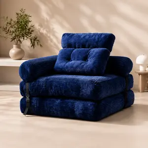HYRORA TFK L-Shaped Folding Sofa Bed, Convertible Single Futon Sleeper Chair with High-Density Support Foam, 2 Pillows, Armrest, Carry Handle & Back Support for Small Spaces Living Room Office Blue couch